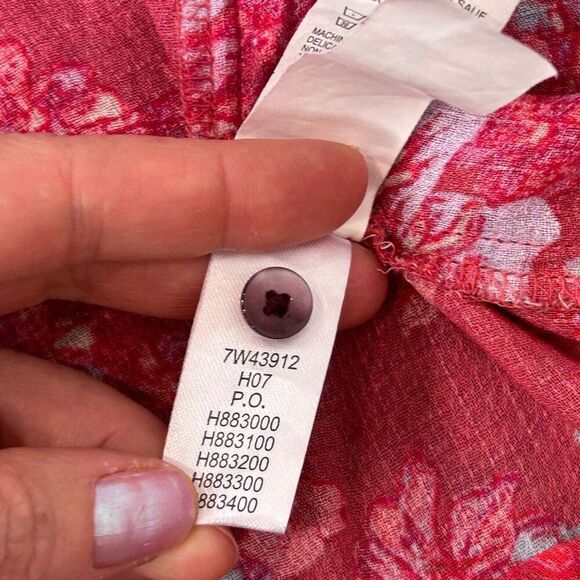Lucky Brand Blouse Women's XL Red Split Neck Floral Long Sleeve Peasant Top Boho - Picture 11 of 13